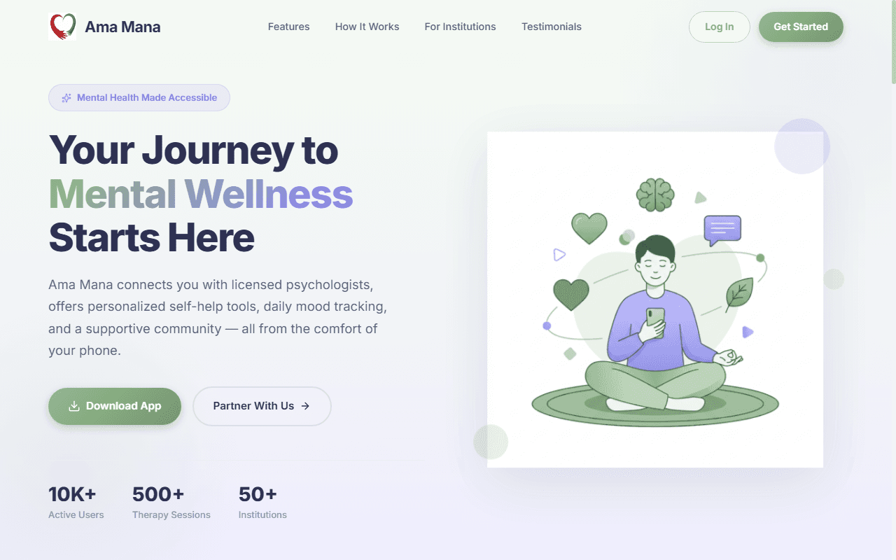 Ama-Mana — Mental Health Therapy & Wellness Platform desktop screenshot